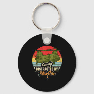 Funny Easily Distracted By Chinook Helicopter Retr Keychain
