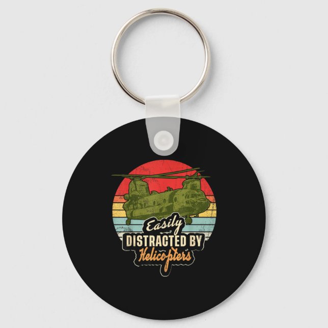 Funny Easily Distracted By Chinook Helicopter Retr Keychain (Front)