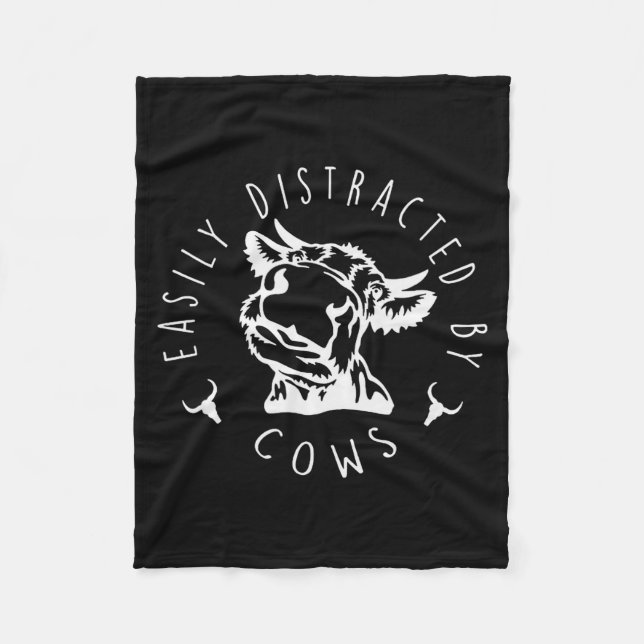 Funny Easily Distracted By Cows Design  Fleece Blanket (Front)