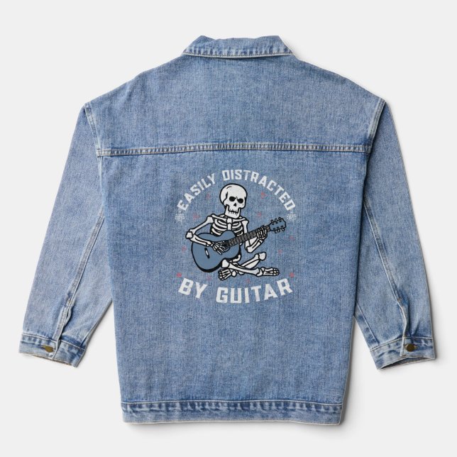 Funny Easily Distracted By Guitars Gift Guitar tee Denim Jacket (Back)