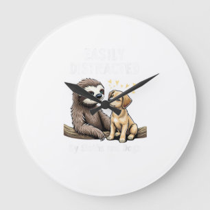 Funny Easily Distracted By Sloths and Dogs T-Shirt Large Clock