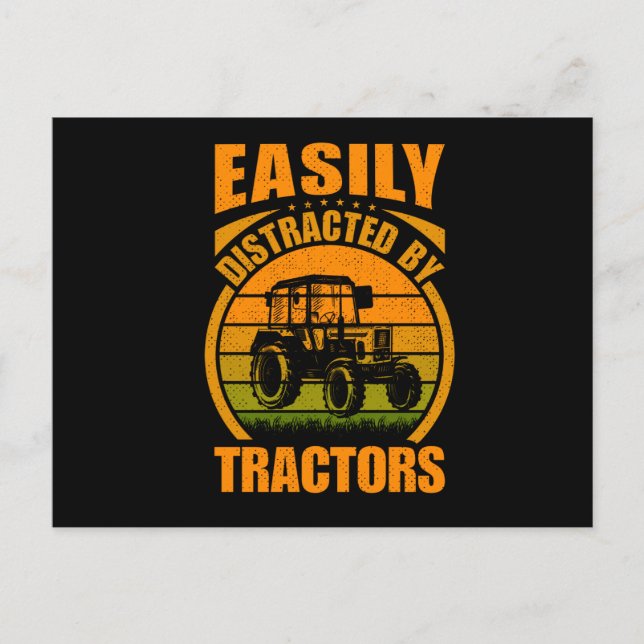 Funny Easily Distracted By Tractors Farm Postcard (Front)