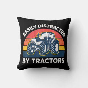 Funny Easily Distracted By Tractors-Shirt Farmer F Throw Pillow