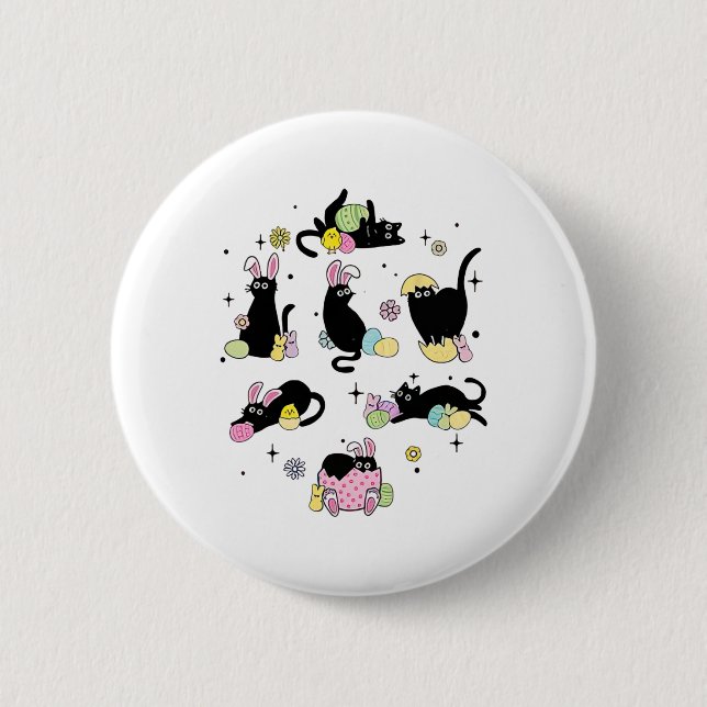 Funny Easter Black Cat Easter Day Cat Egg  2 Inch Round Button (Front)