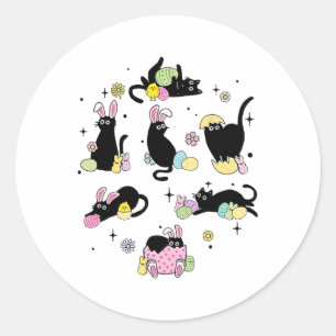 Funny Easter Black Cat Easter Day Cat Egg  Classic Round Sticker