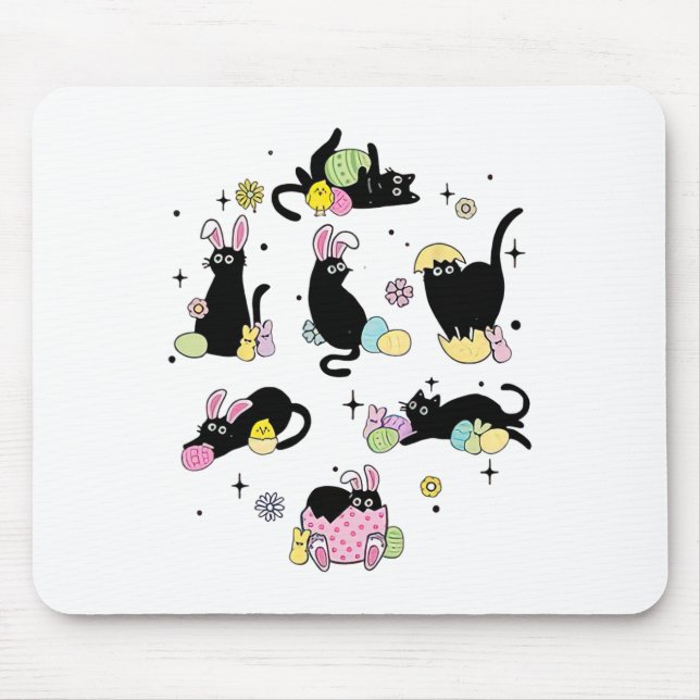 Funny Easter Black Cat Easter Day Cat Egg  Mouse Pad (Front)