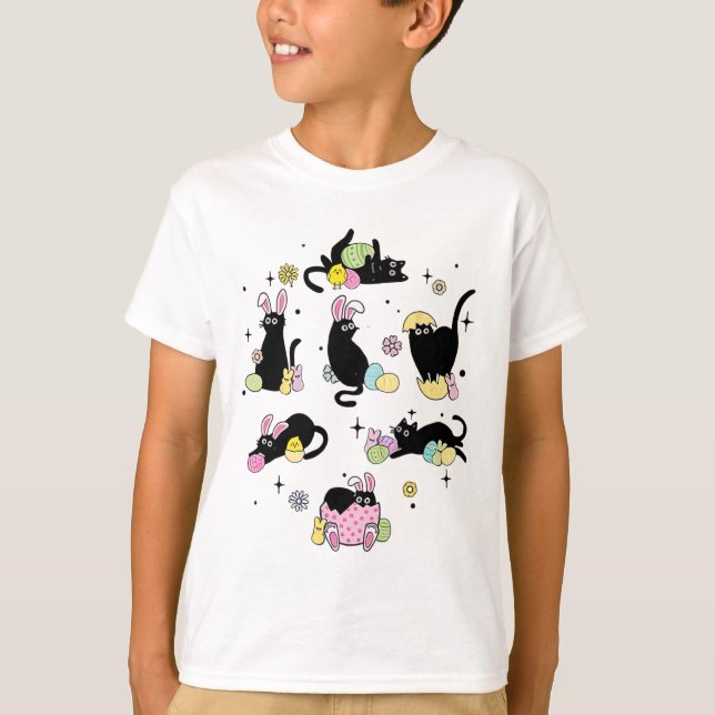 Funny Easter Black Cat Easter Day Cat Egg  T-Shirt (Front)