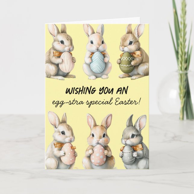 Funny Easter Bunnies with Colourful Eggs Card (Front)