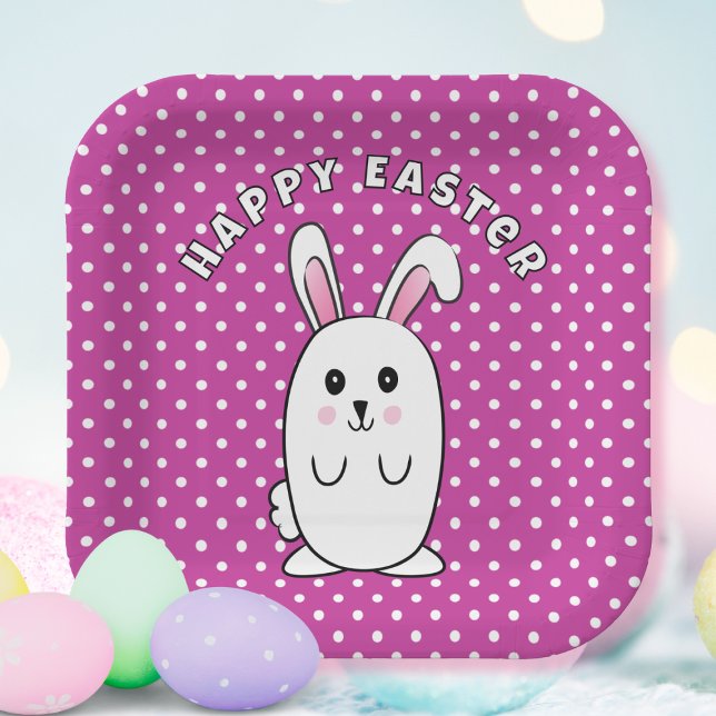 Funny Easter Bunny Cartoon Purple White Pink Cute Paper Plate (Creator Uploaded)