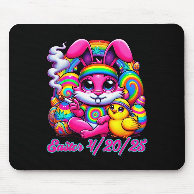 Funny Easter Bunny Chick Smoking  Mouse Pad (Front)