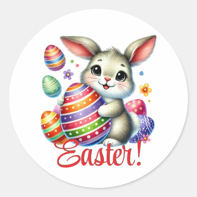 Funny Easter Bunny Classic Round Sticker (Front)
