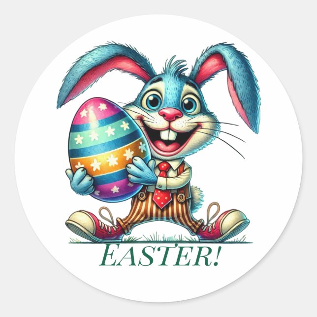 Funny Easter Bunny Classic Round Sticker (Front)