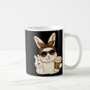 Funny easter bunny face glasses bandana leopard coffee mug