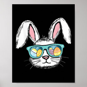 Funny Easter Bunny Face With Egg Sungles Poster