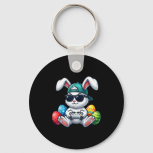 Funny easter bunny gaming video game gamer easter keychain