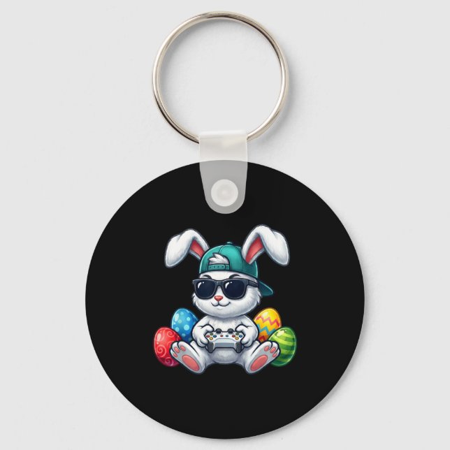Funny easter bunny gaming video game gamer easter keychain (Front)