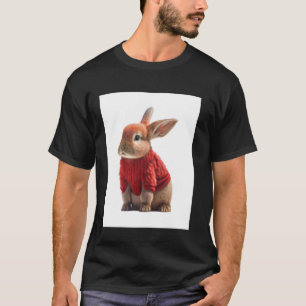 Funny Easter Bunny in Red Turtleneck Design by Dan T-Shirt