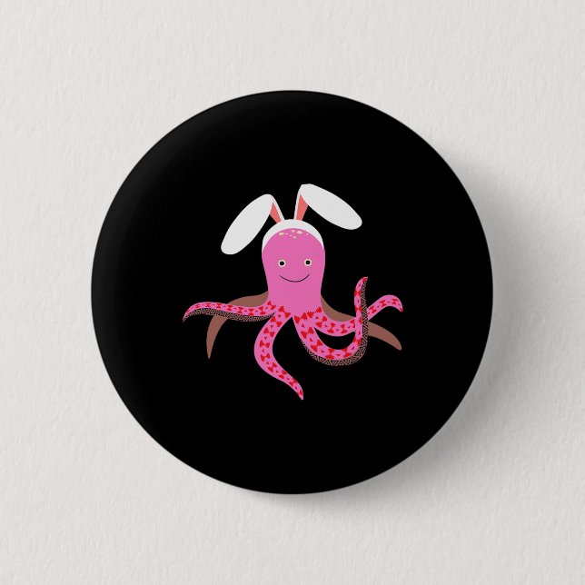 Funny Easter Bunny Octopus With Cute Bunny Ears  2 Inch Round Button (Front)
