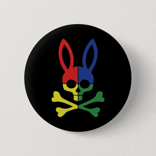 Funny Easter Bunny Retro Colourful Bunny Skull Cro 2 Inch Round Button (Front)