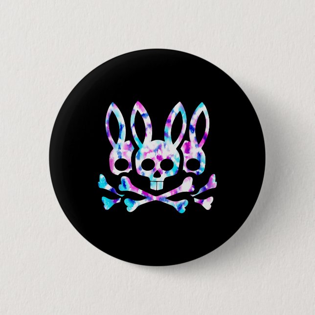 Funny Easter Bunny Retro Tie Dye Bunny Skull Cross 2 Inch Round Button (Front)