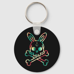 Funny Easter Bunny Retro Tie Dye Bunny Skull Cross Keychain
