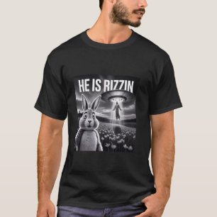 Funny Easter Bunny Selfie He Is Rizzin Jesus UFO S T-Shirt