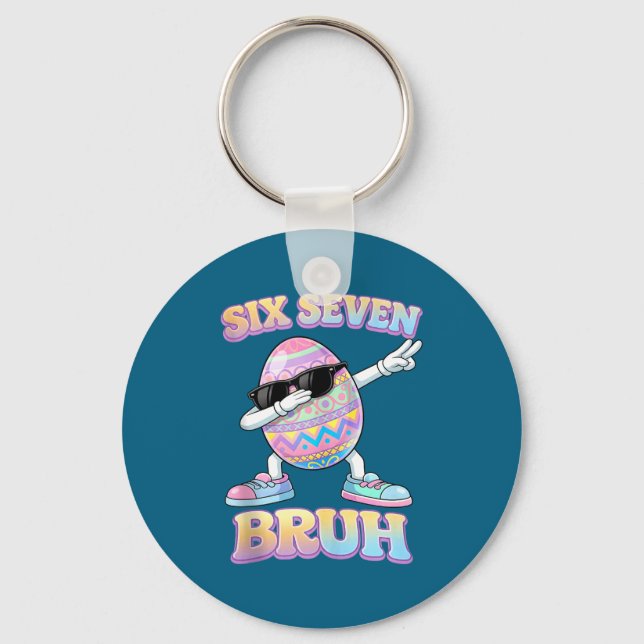 Funny easter bunny six seven bruh 6 7 meme eggs keychain (Front)