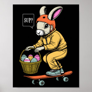 Funny Easter Bunny Skater Skateboarding Egg Hunt S Poster