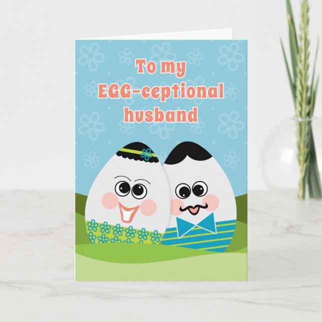 Funny Easter Card for Husband Silly Eggs in Grass (Front)