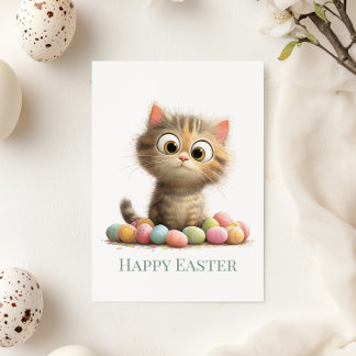 Funny Easter Cat Flat Greeting Card