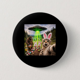 Funny Easter Cat Selfie with Bigfoot and UFO 2 Inch Round Button