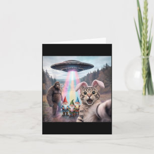 Funny Easter Cat Selfie with Bigfoot UFO Easter Card