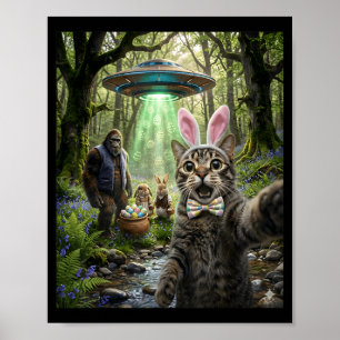 Funny Easter Cat Selfie with Bunnies Bigfoot and Poster