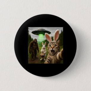 Funny Easter Cat Selfie with Bunny Bigfoot UFO 2 Inch Round Button
