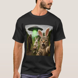 Funny Easter Cat Selfie with Bunny Bigfoot UFO T-Shirt