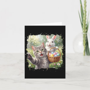 Funny Easter Cat Selfie with Easter Bunny Adults Card