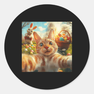 Funny Easter Cat Selfie With Easter Bunny Adults K Classic Round Sticker