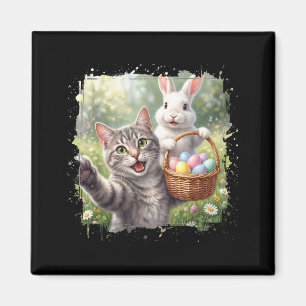 Funny Easter Cat Selfie with Easter Bunny Adults Magnet