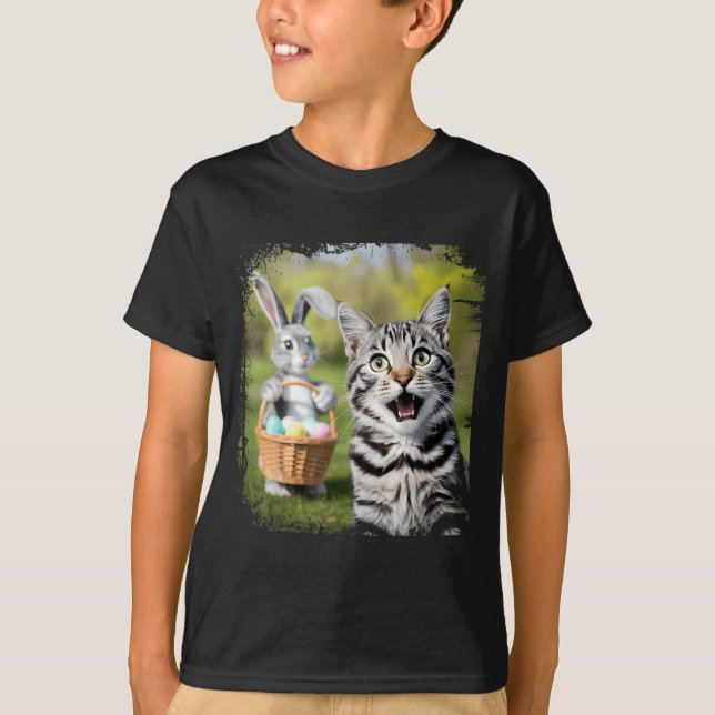 Funny Easter Cat Selfie with Easter Bunny Cat T-Shirt (Front)