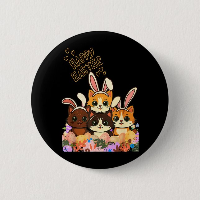 Funny Easter Cats Ears Bunny Eggs Spring for Women 2 Inch Round Button (Front)