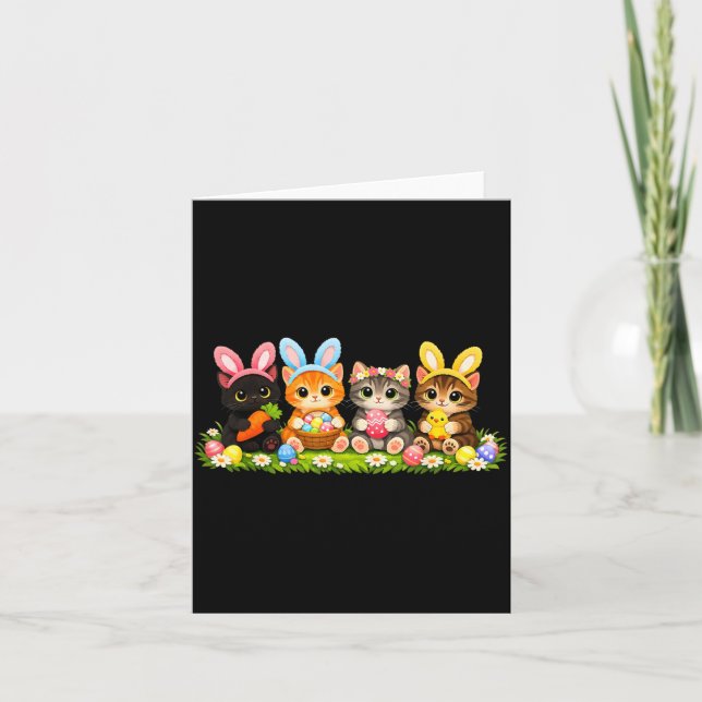Funny Easter Cats Ears Bunny Eggs Spring for Women Card (Front)