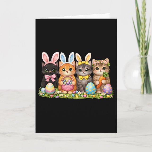 Funny Easter Cats Ears Bunny Eggs Spring For Women Card (Front)