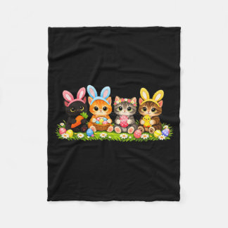 Funny Easter Cats Ears Bunny Eggs Spring for Women Fleece Blanket