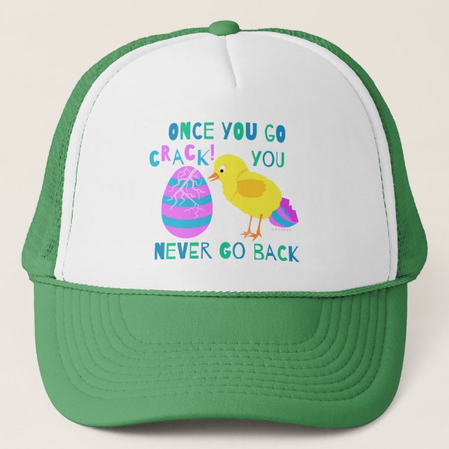 Funny Easter Chick Egg Crack Humour Cartoon Trucker Hat (Front)