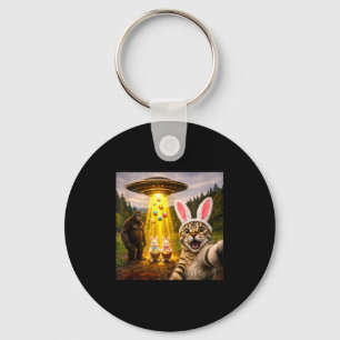 Funny easter day cat selfie with leprechaun keychain