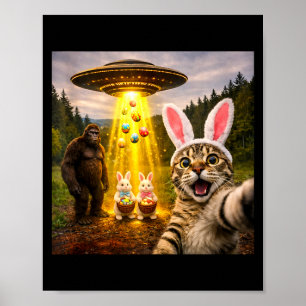 Funny easter day cat selfie with leprechaun poster