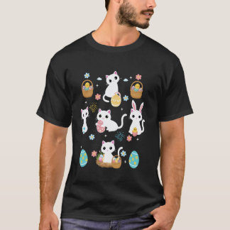 Funny Easter Day Cats Bunny Ears Eggs Men Women Ki T-Shirt