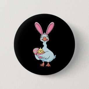 Funny Easter Day Goose Bunny Pink Ears Silly Bird 2 Inch Round Button