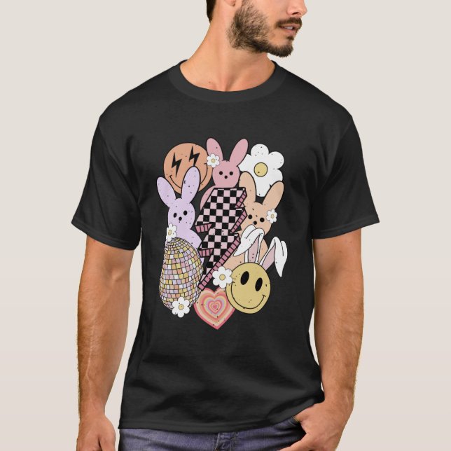 Funny Easter Day Hippie 80s 90s Smiling Face Light T-Shirt (Front)