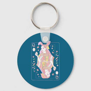 Funny easter day queen card playing bunny cute keychain